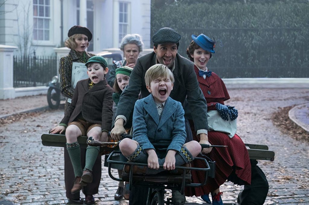 Lin-Manuel Miranda, Emily Mortimer, Julie Walters, Emily Blunt, Pixie Davies, Nathanael Saleh, and Joel Dawson in Mary Poppins Returns 2018